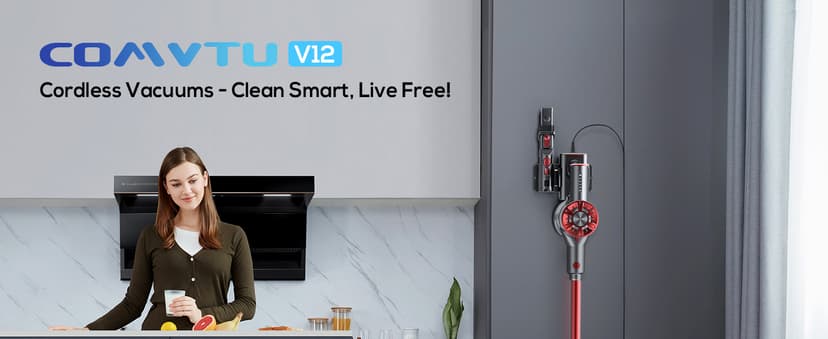 Comvtu Cordless Vacuum Cleaner for Home, 80,000PRM Powerful 4 in 1 Lightweight Stick Vacuum with 2 Adjustable Suctions, Max 40 Mins Runtime, 2600mAh Rechargeable Vacuum Cleaners (Red Hibiscus)