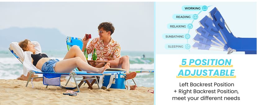 #WEJOY Folding Tanning Chair with Face Hole, 5 Positions Face Down Beach Lounge Chairs with Pillow for Outside Sunbathing Poolside (Blue/White)