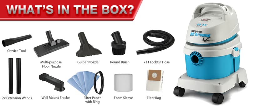 Shop-Vac 1.5 Gallon 2.0 Peak HP All Around EZ Wet/Dry Vacuum, Portable Compact Shop Vacuum, 3 in 1 Function with Wall Bracket & Multifunctional Attachments for Home, Apartment, Vehicles, 5895100