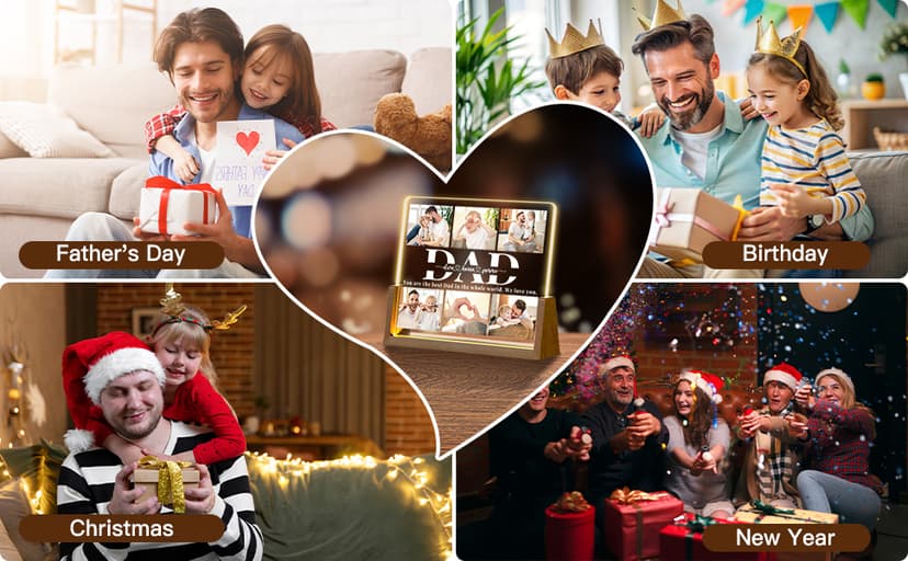 Personalized Dad Gifts for Fathers Day, Custom Fathers Day Gift from Daughter Son Kids, Customized Dad Gifts for Husband from Wife, Unique Best Dad Picture Frame with Your Photos