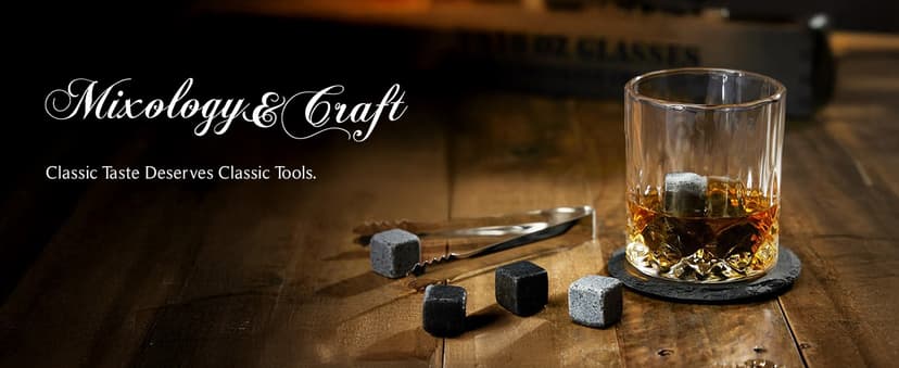 Mixology & Craft Whiskey Gift Set, Whiskey Glass Set with Rustic Wooden Crate, 8 Granite Whiskey Rocks Chilling Stones, 10oz Crystal Glasses | Great Holiday, Secret Santa or White Elephant Gift B08F7NRWQX