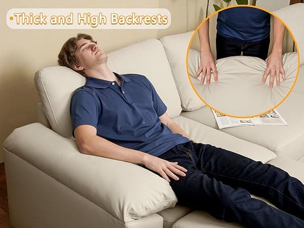 EASE MOOSE Leather Sectional Couch, Oversized Modular Sectional Sofas, Wide Deep Seat Modular Couch, Scratch Resistant Faux Leather Material, L Shaped Sofa for Big Spaces, Beige