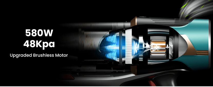 Cordless Vacuum Cleaner, Upgraded 580W 48KPA 65Mins Vacuum Cleaners for Home, Cordless Stick Vacuum Cleaner with Self-Standing and LED Screen, Anti-Tangle Wireless Vacuum for Pet Hair/Carpets/Floors