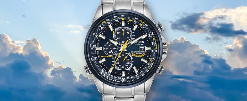 Citizen Men's Eco-Drive Sport Luxury World Chronograph Atomic Time Keeping Watch in Stainless Steel, Blue Dial (Model: AT8020-54L)