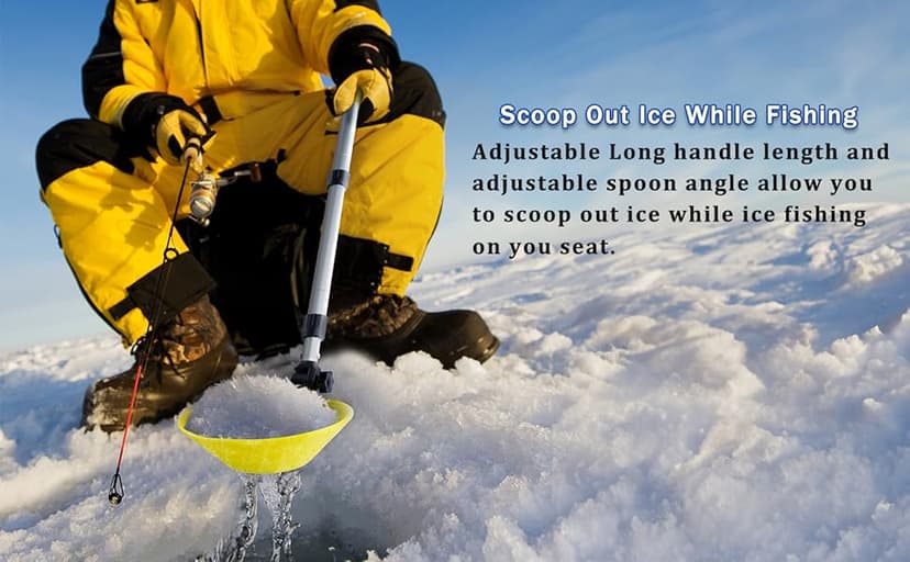 Huntury Retractable Ice Fishing Scoop Skimmer, Ice Scooper, Long Length, and Larger Spoon, No More Bending Over to Scoop Out Ice While Ice Fishing