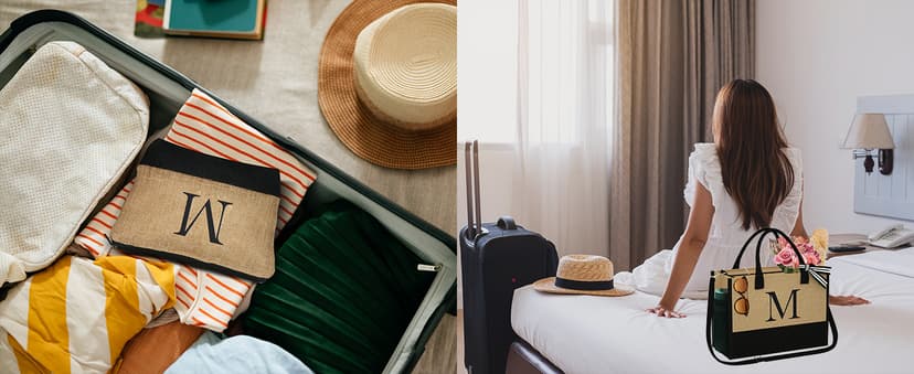 YOOLIFE Personalized Gifts for Women - Initial Jute Tote Bag & Makeup Bag, Birthday Gifts for Women Mom Wife Teacher Friend