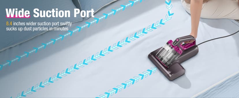 Mattress Vacuum Cleaner, 17Kpa 650W Bed Vacuum Cleaner, 273nm UV-C Light & Ultrasonic 145°F Heating, 80000 RPM/Min Brushroll Rotation, Wide Suction Port for Pillows Cribs Sofa, Black Corded