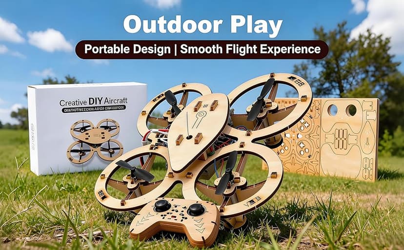 DIY Wooden Drone Model Kit,DIY Wooden RC DroneKit,WoodenBuilding Blocks Flying Toys Assembled Kit,Remote Control Aircraft Training RC DroneQuadcopter,Beginner-Friendly Mini Drone