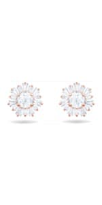 Swarovski Stilla Attract Trilogy Drop Pierced Earrings with White Crystals on a Rhodium Plated Setting with Hinged Closure