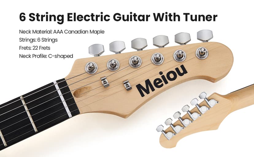 Meiou 39-Inch Electric Guitar Starter Kit ST Series-Complete starter kit with electric guitar, amp, strap, plectrum, tuner, strings, cable and guitar bag - Suitable for beginners (black)