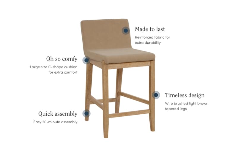 Nathan James Gracie Modern Counter Height Bar Stool with Back, Counter Stool Upholstered Chair with PU Leather and Brushed Wooden Legs, Light Brown, Set of 4