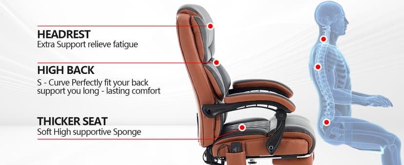 Massage Office Chair 6 Points 500lbs with Footrest,Reclining Desk Chair with Vibration Heat,Executive Big and Tall Chairs for Heavy People,Adjustable Height Ergonomic Black