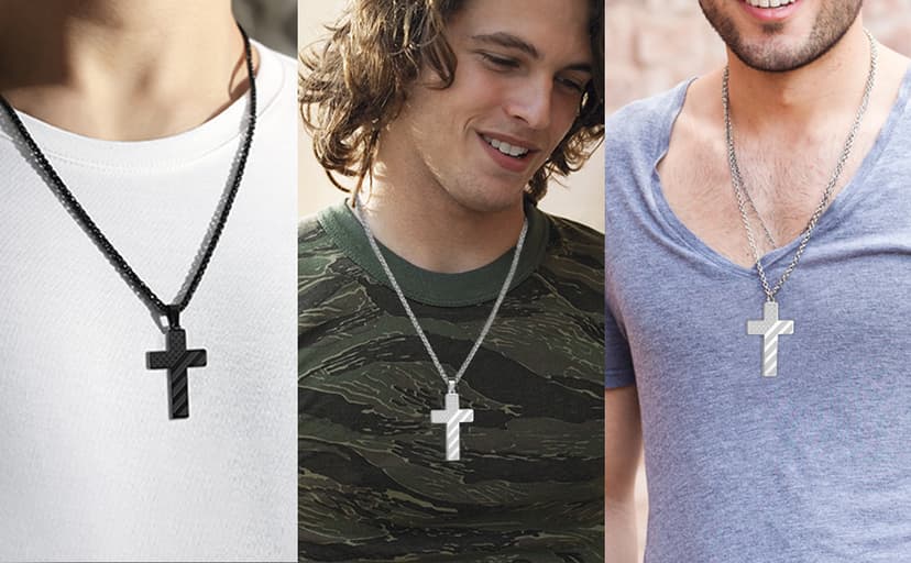 DuoDiner 18+2" Cross Necklace for Men Boys Christian Confirmation Gifts B0B96PLBQQ