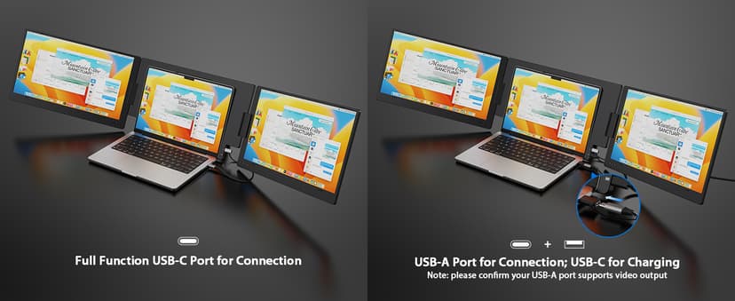 KYY 15.6" Laptop Screen Extender, 1080P FHD IPS Portable Monitor, One Cable USB-C Triple Monitor, Dual Travel Screen for 12"-17'' Laptops, 360° Rotation & Kickstand,X90D (Driver Need)