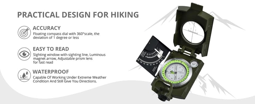 Proster IP65 Compass Hiking Survival - Lensatic Sighting Compass for Camping Navigation, Compass with Clinometer & Carry Bag for Camping Hunting Hiking Geology Activities