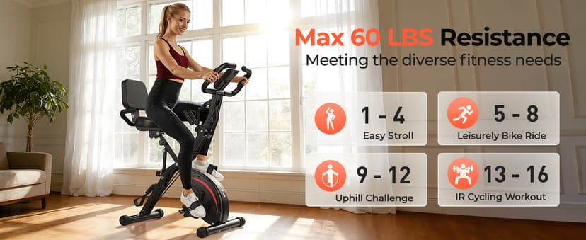 Pleny Folding Exercise Bike, 5 IN 1 Stationary Bikes for Home 6.6 LBS Flywheel, 330LB Weight Capacity Back Support Cushion Indoor Workout Cycling Bike for Home Gym