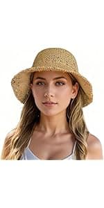 Askljeby Floppy Big Beach Straw Hats for Women Foldable Summer Wide Brim Packable Sun Hat Womens Travel Straw Fedora Hat