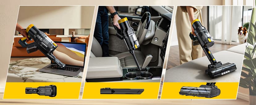 LIVOWALNY Cordless Vacuum Cleaner Compatible with DeWalt 20V Battery, 350W Brushless 40kPa Suction, 0.8L Dual Dust Cup, LED Floor Brush & 180° Flex Wand for Hardwood & Carpet (Battery Not Included)