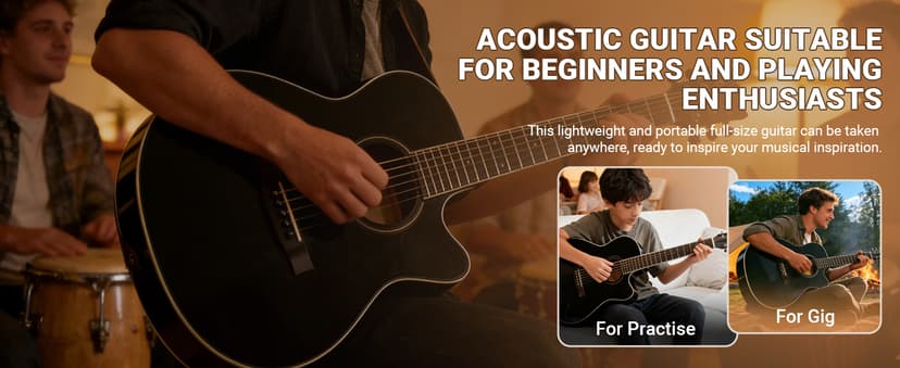 41" Acoustic Guitar for Beginners Adult Full Size Cutaway Guitarra Acustica Bundle with Gig Bag, Tuner, Strap, Strings, Picks,Capo, Black