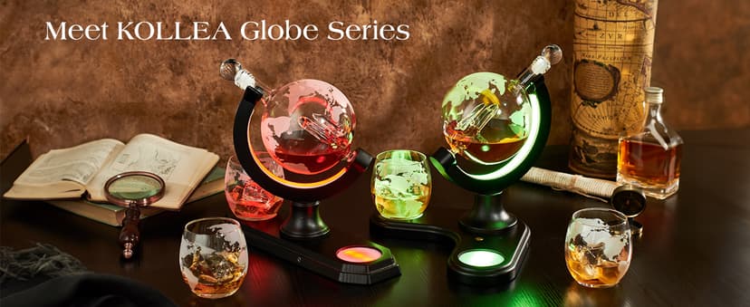 Gifts for Men Dad Christmas, Kollea Globe Whiskey Decanter Set with Space Rocket Inside, 7 Colors Led Liquor Decanter, Cool Gifts for Husband Brother Whiskey Lover, for Birthday Anniversary Home Bar