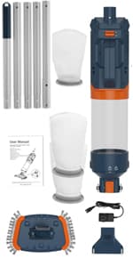 3 in 1 Rechargeable Pool & Spa Hot Tub Vacuum Cleaner - Dual Mode & Magnetic Drive System, 25µm Ultra Fine Mesh Filters for Hot Tub, Small Above Ground Pools - 90 Mins, Oil Absorbers, Poles