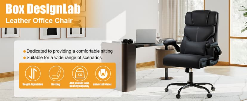 Executive Office Chair with Flip-up Armrests,Ergonomic Computer Desk Chairs,Mid-Tall Back Leather Office Chair 400 Lbs,Lumbar Support Swivel PC Chair with Rocking Function
