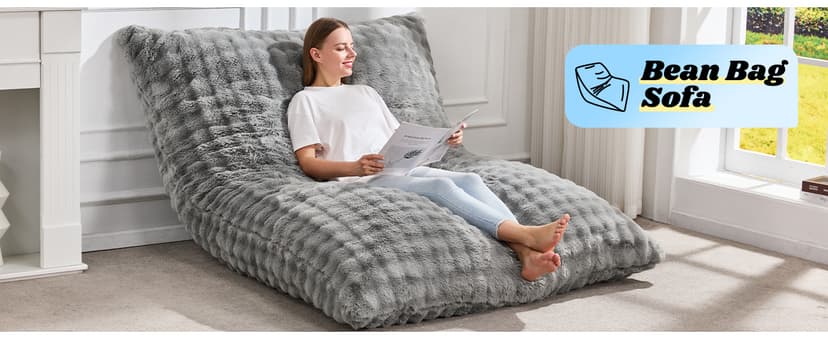 Hobestluk 3 in 1 Bean Bag Chair Giant Bean Bag Chairs for Adults with Bubble Cover Convertible Bean Bag Floor Cushion with Machine Washable Cover for Living Room (Bubble Grey)