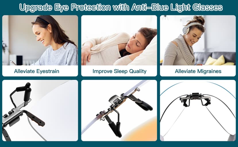 VIEWBETTER Clip On Blue Light Blocking Glasses for Eyes Strain & Light-Sensitive Flip Up Frameless Yellow Lenses BL103Y