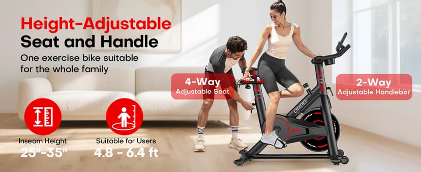 CHAOKE Exercise Bike, Quiet Adjustable Magnetic Stationary Bike for Home Cardio with App Compatible, 350LB Weight Capacity Indoor Cycling Bike with Large Seat, Dumbbell Rack, Pull Cords & LCD Display