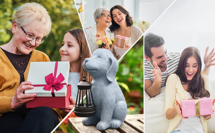 Dog Solar Garden Statue with Lantern – Outdoor Patio & Yard Decor – Figurine for Dogs – Gift for Mom, Grandma, Dog Lovers, Housewarming Present