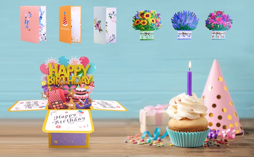 Funny Happy Birthday Pop Up Card, Sweet 3D Birthday Gift Box for Adults and Kids with Envelopes, Unique Handmade Foldable Celebration Cards for Daughter, Son, Mom, Dad, Friend