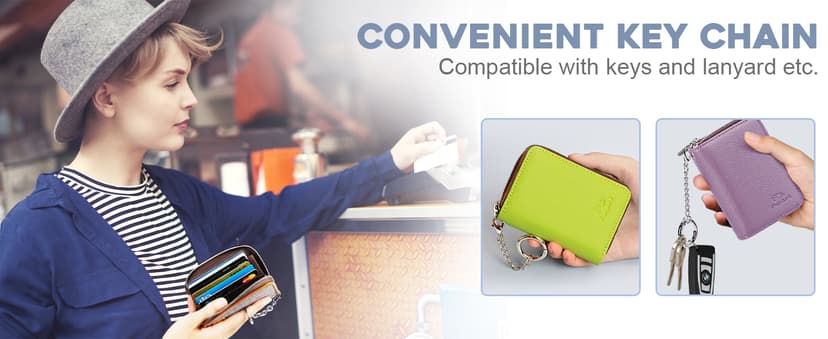 FurArt Zipper Wallet Women, RFID Blocking Credit Card Wallet, Business Card Holder, Compact Size KeyChain Wallet