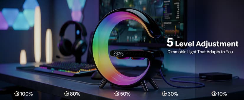 Smart LED Table Lamp for Bedroom with Wireless Charging Bluetooth Speaker, App Controlled Night Light for Kids, Christmas Birthday Gifts for Teens Adults Desk Office Bedroom Decor (Black B0GTYVCXBM