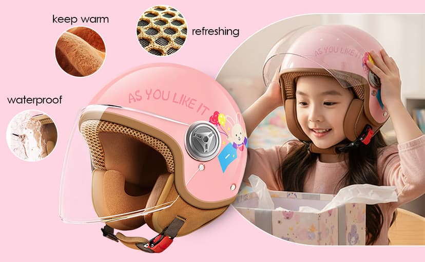 DOT Approved Kids 3/4 Open Face Motorcycle Helmet, Retro Vintage Lightweight Helmets, for Boys & Girls 3-15 Years Old Electric Scooter Helmet Fits Dirt Bike Moped ATV Go Kart 4 Wheeler