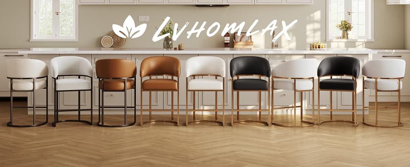 Modern Counter Height Bar Stools,Bar Stools Set of 3,PU Leather Upholstered Barrel Barstools with Backs,26" Kitchen Island Chairs,Metal Gold Frames,Beige White Leather