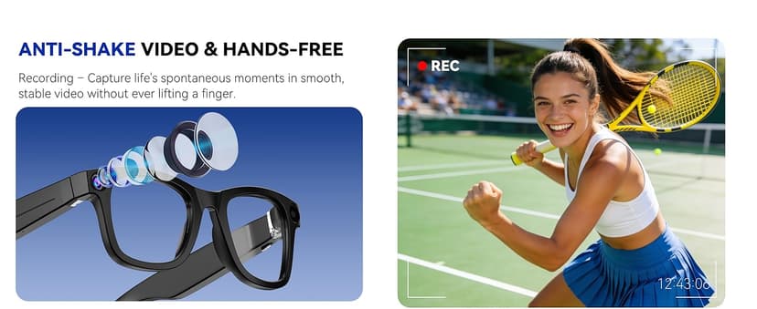 2026 AI Smart Glasses with Camera,8MP HD Video Recording Camera Glasses,Voice Control,Object Recognition,Real-Time Translation,Smart Sunglasses with Bluetooth Call,for Travel, Conferences & Vlogging