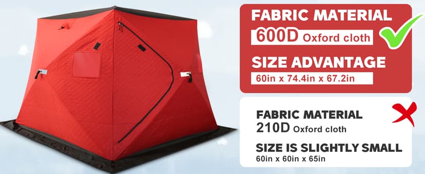 ShedOFF 300D/600D Insulated Ice Fishing Shelter 2-3 Person, Wide Bottom Windproof Pop-up Ice Fishing Tent, Thermal Portable Ice Shanty Ice Shack