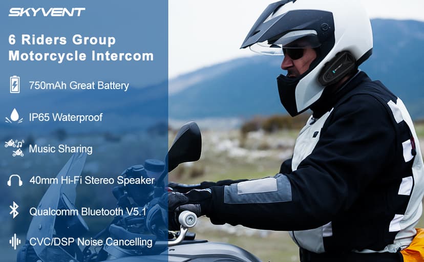 Q4 Motorcycle Bluetooth Communication System Headset Intercom, 4 Riders 1500m Music Sharing, FM, Noise Cancellation, IP65 Waterproof, Dual Pack (Q4)