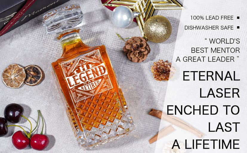 PONPUR The Legend Has Retired 2025 Retirement Gifts for Men Women Stocking Stuffers, Whiskey Decanter Gift Set with 2 Whisky Glasses, Best Christmas Birthday Presents for Dad Coworkers Teacher