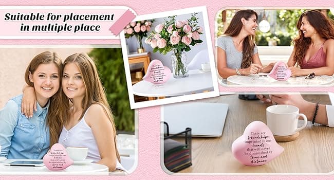 Friend Gifts for Women Birthday Unique - Friendships Imprinted in Our Hearts Never Be Diminished by Time and Distance- 4"x4" Ceramic Heart Decor, Gift for Friends Female Christmas