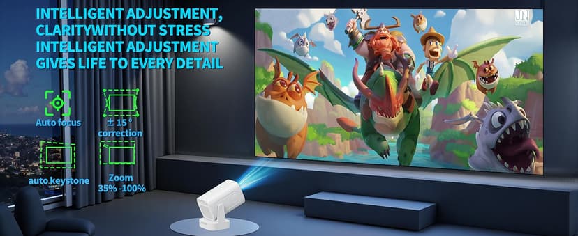 【Built-in Apps】Mini Projector 1080P with WiFi 6 and Bluetooth 5.4, 4K Full HD Projector Features Auto Focus & Keystone, Portable Projector Support 270° Rotatable, Compatible with Phone/HDMI/USB-White