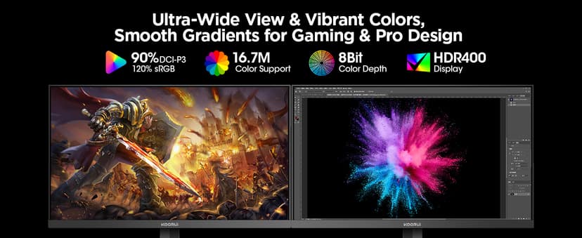 KOORUI 24" Gaming Monitor,180Hz 1ms Fast IPS Monitor, 1440P HDR400 Display, 90% DCI-P3 Color Gamut, Adaptive Sync, Slim Frame, VESA Mountable, HDMI 2.0, DP 1.4, G2421V