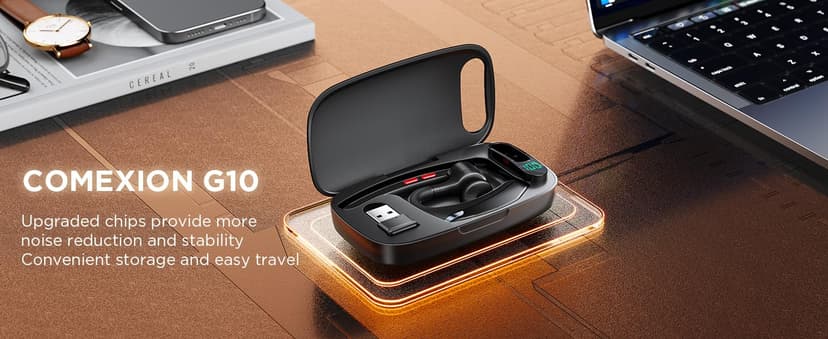 COMEXION Bluetooth Headset V5.3, Wireless Headset with Dual Noise-Canceling Mics, Portable Charging Case, 300H Standby Time, Hands Free Headphones for Computer/Cell Phones, Trucker/Home/Office/Work