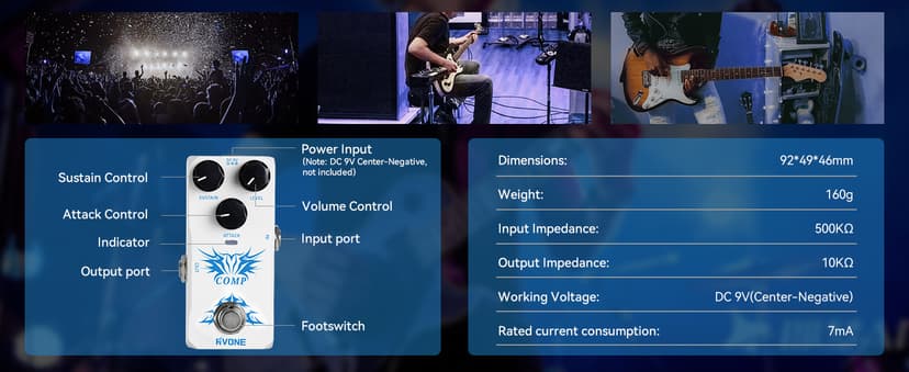 RVONE Analog Compressor Pedal Guitar/Bass, Studio-Grade Guitar Pedal Compressor, Guitar Effects Pedal for Electric Guitar Bass, True Bypass & Aluminum Case