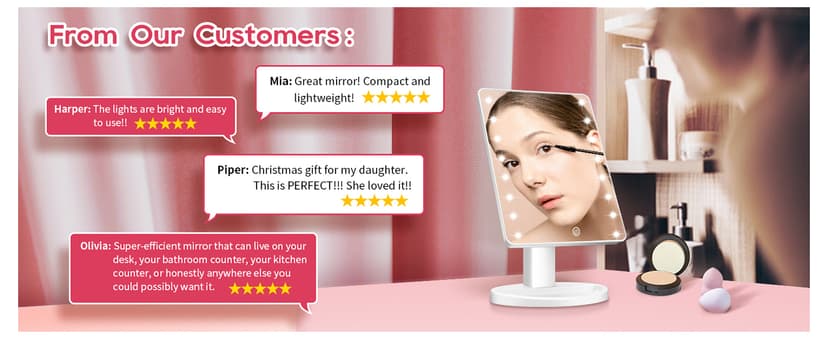 KOOKIN Lighted Vanity Makeup Mirror 16 Led Lights 180 Degree Rotation Lighted Mirror Touch Screen Adjusted Brightness Desk Mirrors USB Dual Supply Bathroom Beauty Cosmetic Mirrors (White)