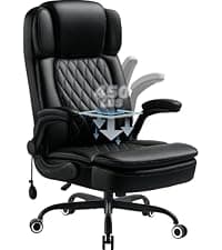 450LBS Big and Tall Executive Office Chair with Flip up Arm, Heavy Duty PU Leather Computer Desk Chair,Comfortable High Back Swivel Home Office Chair with Rolling for Adults,Spring Cushion,Metal Base