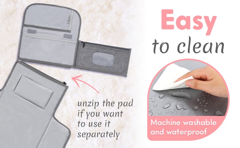 Kopi Baby Portable Diaper Changing Pad - Baby Diaper Changer Travel Bag with Wipes Pocket, Smart Design Portable Changing Mat, Infant Travel Station Kit, Gift for Newborn Girl & Boy - Grey, Classic