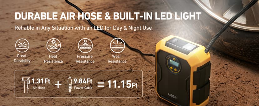9.8Ft Cord Digital Gauge Auto ShutOff LED Light Fast Inflation Air Pump for Car Tires Bike Ball Motorcycle Inflatables Yellow AstroAI Tire Inflator Portable Air Compressor 12V DC Integrated Storage B097B6X669