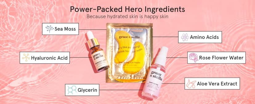 grace & stella Award-Winning Skin Care Set - Birthday Gifts for Women - Travel Essentials with Gold Eye Masks, Hyaluronic Acid Serum & Rose Spray - Bachelorette Party Favors, Teen Girl Gifts - Vegan