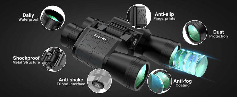 Sogries 10x50 Binoculars for Adults High Powered Waterproof Compact Binoculars for Bird Watching Travel Low Light Vision Hunting Stargazing Concert Sports Long Range Birding Binocular Gift for Him